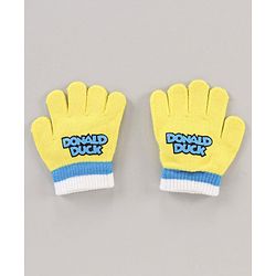 Babyhug Woollen Cap & Gloves Set With Pom Pom Detailing & Donald Duck Print Yellow - Diameter 10.5 cm