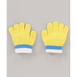 Babyhug Woollen Cap & Gloves Set With Pom Pom Detailing & Donald Duck Print Yellow - Diameter 10.5 cm