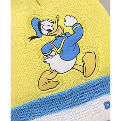 Babyhug Woollen Cap & Gloves Set With Pom Pom Detailing & Donald Duck Print Yellow - Diameter 10.5 cm