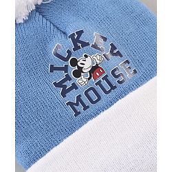 Babyhug Woollen Cap & Gloves Set With Pom Pom Detailing & Mickey Mouse Print Red - Diameter 10.5 cm