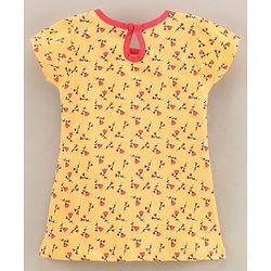 Babyhug Half Sleeves 100% Cotton Floral Print Frock with Bow - Yellow
