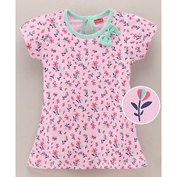 Babyhug Half Sleeves 100% Cotton Frock Floral Print - Pink