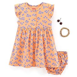 Babyhug 100% Cotton Short Sleeves Frock with Bloomer Floral Print - Orange
