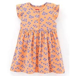 Babyhug 100% Cotton Short Sleeves Frock with Bloomer Floral Print - Orange