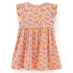 Babyhug 100% Cotton Short Sleeves Frock with Bloomer Floral Print - Orange