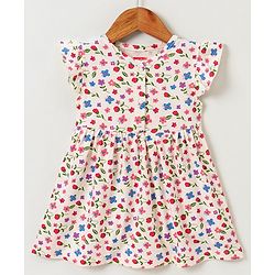 Babyhug 100% Cotton Short Sleeves Frock with Bloomer Floral Print - Lime Cream