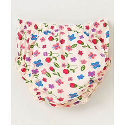 Babyhug 100% Cotton Short Sleeves Frock with Bloomer Floral Print - Lime Cream