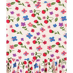 Babyhug 100% Cotton Short Sleeves Frock with Bloomer Floral Print - Lime Cream