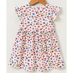 Babyhug 100% Cotton Short Sleeves Frock with Bloomer Floral Print - Lime Cream