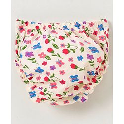 Babyhug 100% Cotton Short Sleeves Frock with Bloomer Floral Print - Lime Cream