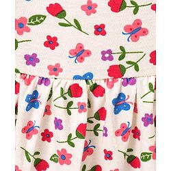 Babyhug 100% Cotton Short Sleeves Frock with Bloomer Floral Print - Lime Cream