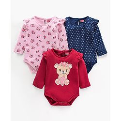Babyhug 100% Cotton Knit Full Sleeves Onesie Pack of 3 Multi Print - Multicolour
