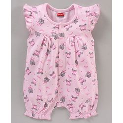 Babyhug 100% Cotton Short Cap Frill Sleeves All Over Printed Romper - Pink