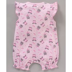 Babyhug 100% Cotton Short Cap Frill Sleeves All Over Printed Romper - Pink