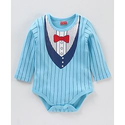 Babyhug 100% Cotton Full Sleeves Stripes Onesies - Blue