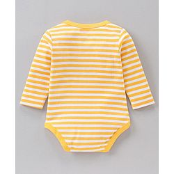 Babyhug 100% Cotton Full Sleeves Onesie Striped And Tie Print- Yellow