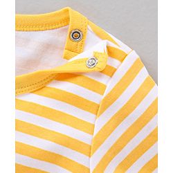 Babyhug 100% Cotton Full Sleeves Onesie Striped And Tie Print- Yellow