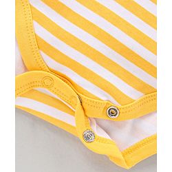 Babyhug 100% Cotton Full Sleeves Onesie Striped And Tie Print- Yellow