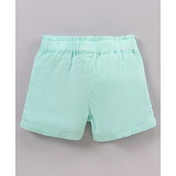 Babyhug Cotton Crinkle Crepe Mid Thigh Length Shorts Floral Embroidered - Mint