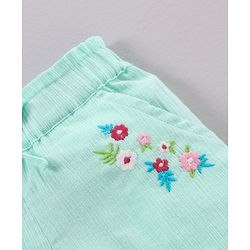 Babyhug Cotton Crinkle Crepe Mid Thigh Length Shorts Floral Embroidered - Mint