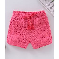 Babyhug Cotton Mid Thigh Length Lace Shorts - Pink