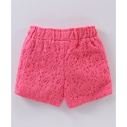 Babyhug Cotton Mid Thigh Length Lace Shorts - Pink