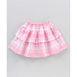 Babyhug Mid Thigh Length Umbrella Cut Checked Skirt - Pink