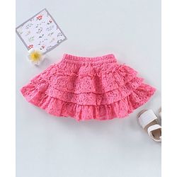 Babyhug Mid Thigh Length Cotton Skirt With Lace Detailing Solid- Pink