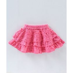 Babyhug Mid Thigh Length Cotton Skirt With Lace Detailing Solid- Pink