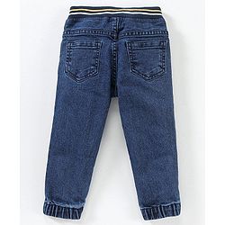 Babyhug Full Length Washed Denim Stretchable Jeans Text Embroidery- Blue