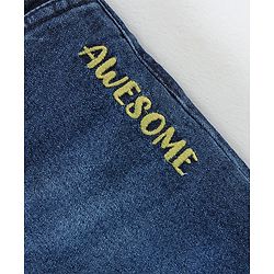 Babyhug Full Length Washed Denim Stretchable Jeans Text Embroidery- Blue