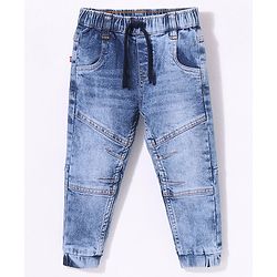 Babyhug Cotton Full Length Stretchable Denim Jeans Solid - Blue