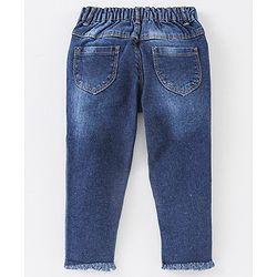 Babyhug Full Length Washed Denim Stretchable Jeans Floral Embroidery- Blue