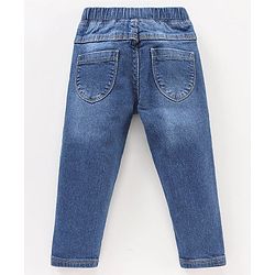 Babyhug Full Length Denim Jeggings Mushroom Embroidery - Blue