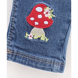 Babyhug Full Length Denim Jeggings Mushroom Embroidery - Blue