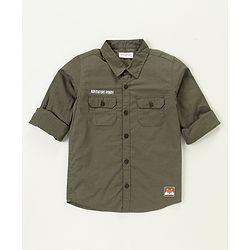Babyhug Cotton Full Sleeves Shirt Solid Color - Olive