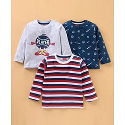 Babyhug Cotton Knit Full Sleeves T-Shirts Multi Print & Stripes Pack of 3 - Multicolour