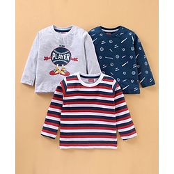 Babyhug Cotton Knit Full Sleeves T-Shirts Multi Print & Stripes Pack of 3 - Multicolour