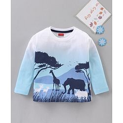 Babyhug Full Sleeves Tee Animal Print - Light Blue