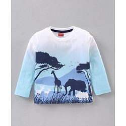 Babyhug Full Sleeves Tee Animal Print - Light Blue