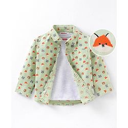 Babyhug Cotton Woven Full Sleeves Shirt With Inner Tee Bear Face - Green