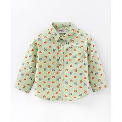 Babyhug Cotton Woven Full Sleeves Shirt With Inner Tee Bear Face - Green