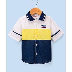 Babyhug Cotton Full Sleeves Shirt Color Block - White Blue