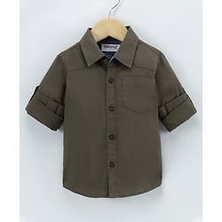 Babyhug Cotton Full Sleeves Solid Shirt With A T-shirt Text Print- Olive