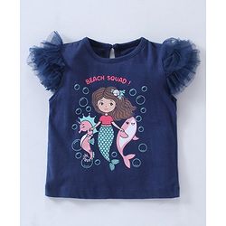 Babyhug Half Sleeves Top & Skirt Mermaid Print - Navy Pink
