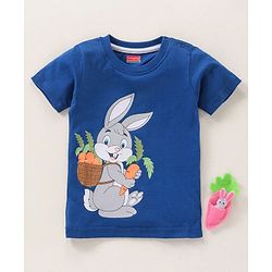 Babyhug Cotton Knit Half Sleeves T-Shirt Bunny Print - Navy