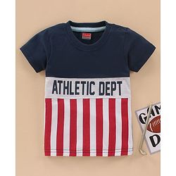 Babyhug Cotton Knit Half Sleeves T Shirt Printed - Navy Red