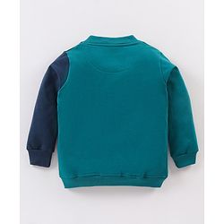 Babyhug Full Sleeves Cotton Knit Front Open Sweat Jacket with Crown & Numeric Embroidery - Navy Green