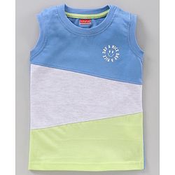 Babyhug Cotton Sleeveless T-Shirt Colour Blocked - White Melange & Blue