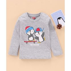 Babyhug Full Sleeves T-Shirt Penguins Print - Grey